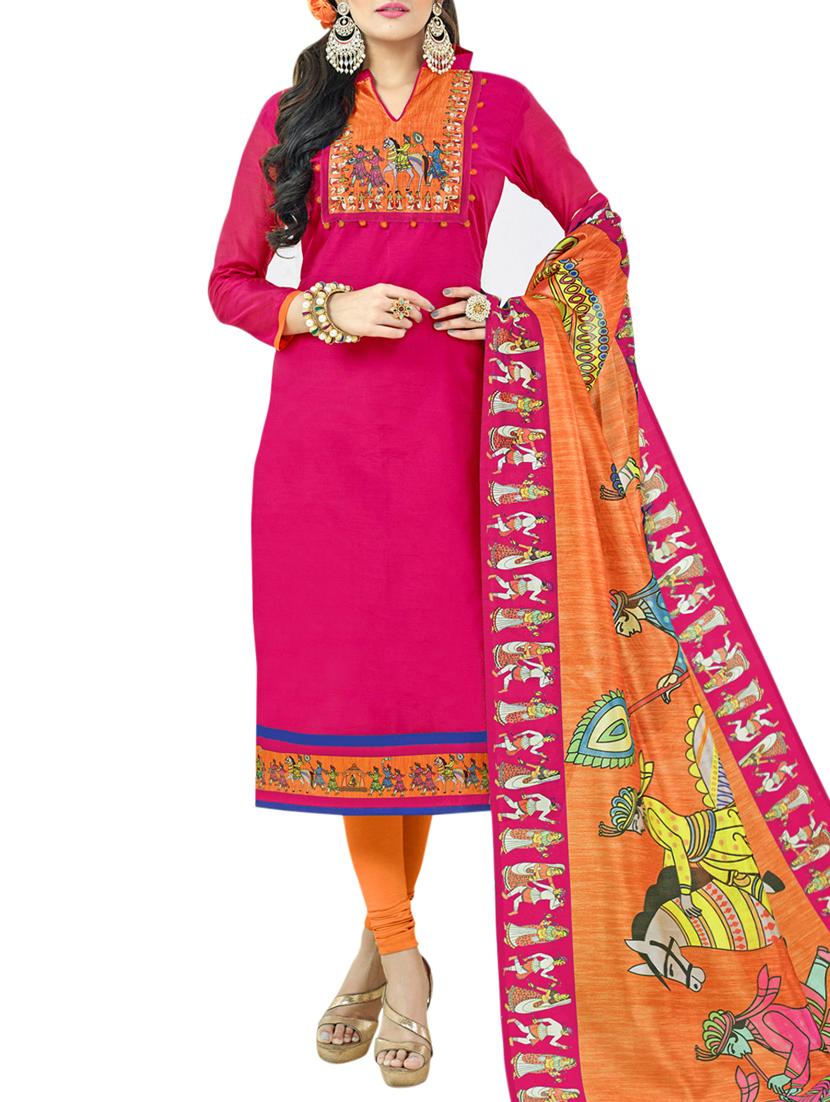 Printed yoke unstitched churidaar suit - 15413327 - Zoom Image - 1