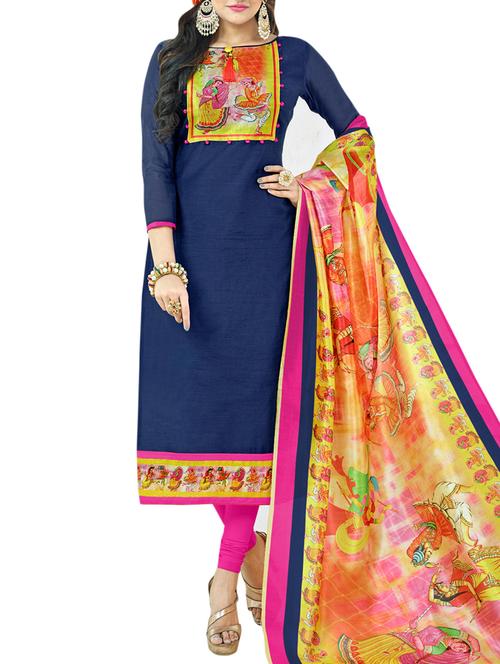 Printed yoke unstitched churidaar suit - 15413328 - Standard Image - 1