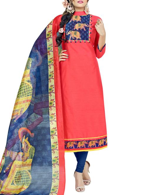 Printed yoke unstitched churidaar suit - 15413329 - Standard Image - 1