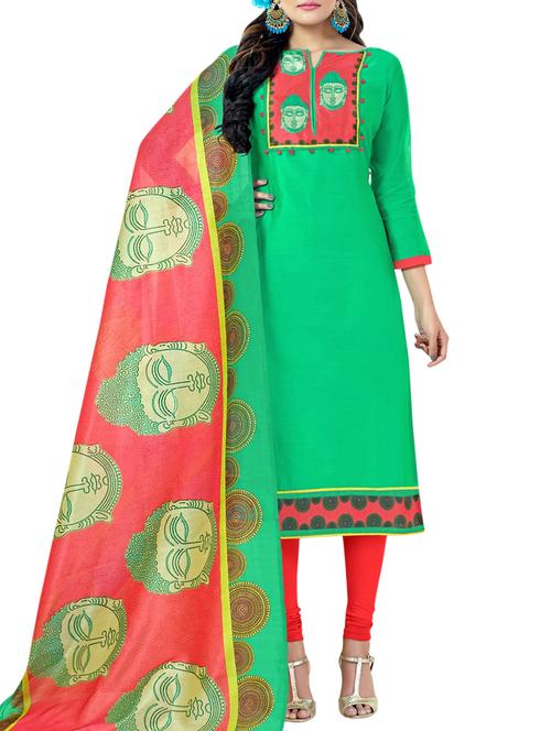 Printed yoke unstitched churidaar suit - 15413332 - Standard Image - 1
