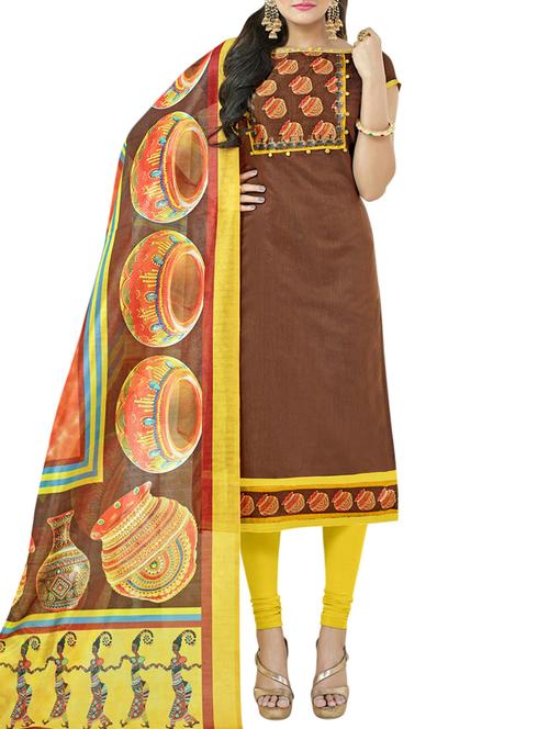 Printed yoke unstitched churidaar suit - 15413333 - Standard Image - 1
