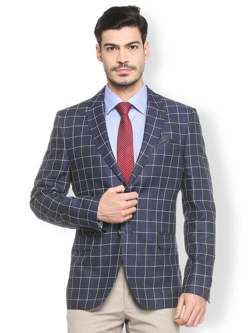 blue linen single breasted blazer - 15413337 - Standard Image - 1
