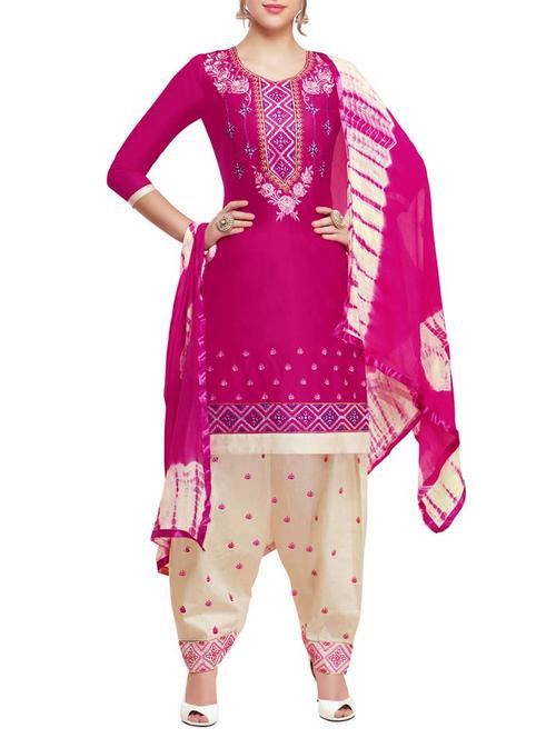 Embroidered semi-stitched salwar suit - 15413351 - Standard Image - 1
