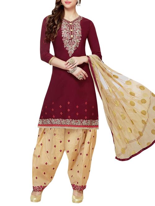 Embroidered semi-stitched salwar suit - 15413354 - Standard Image - 1
