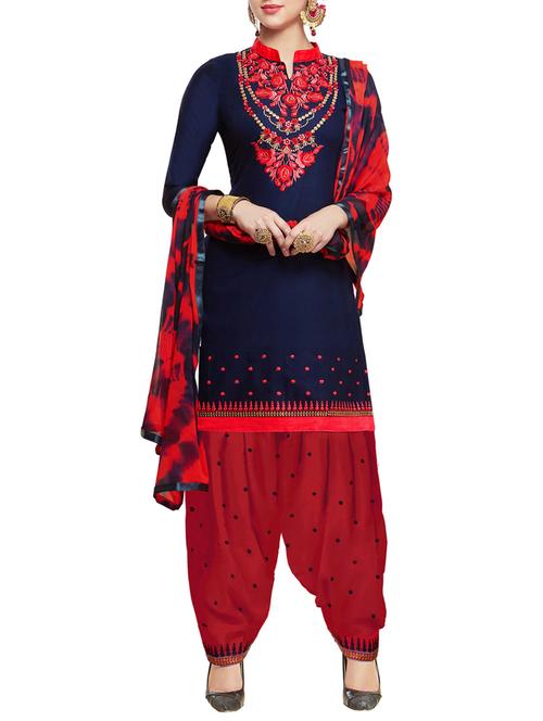 Embroidered semi-stitched salwar suit - 15413355 - Standard Image - 1