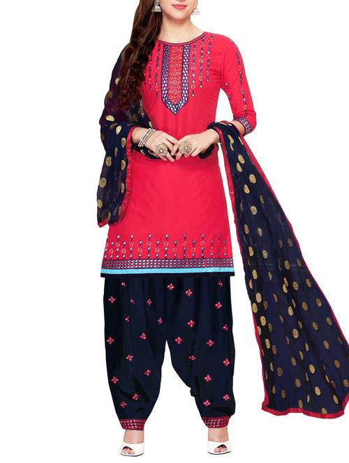 Embroidered semi-stitched salwar suit - 15413358 - Standard Image - 1
