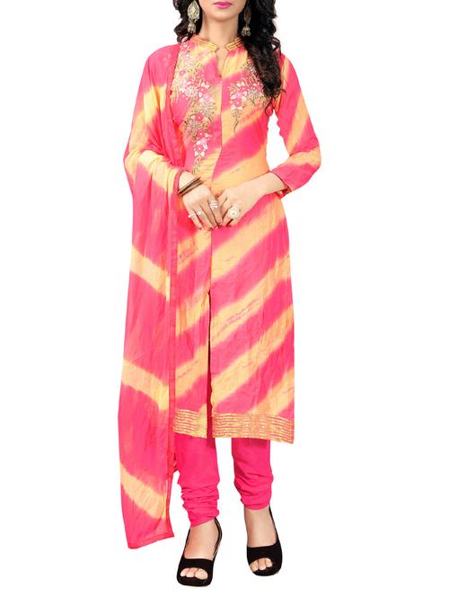 Embroidered semi-stitched churidaar suit - 15413362 - Standard Image - 1
