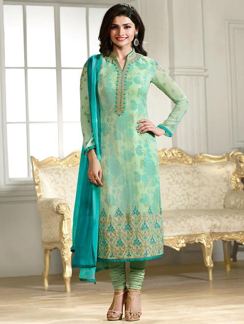 zari embellished semi-stitched churidar suit - 15413364 - Standard Image - 1