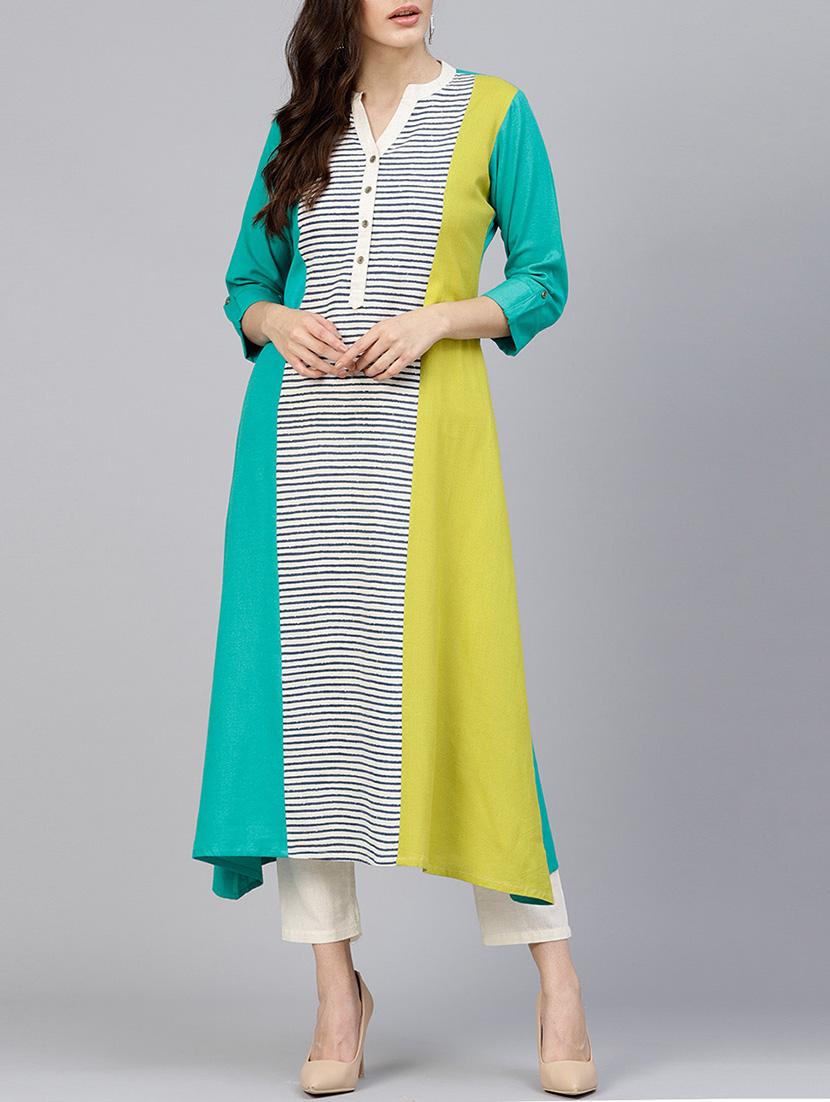 a-line color block kurta - 15413377 - Zoom Image - 1