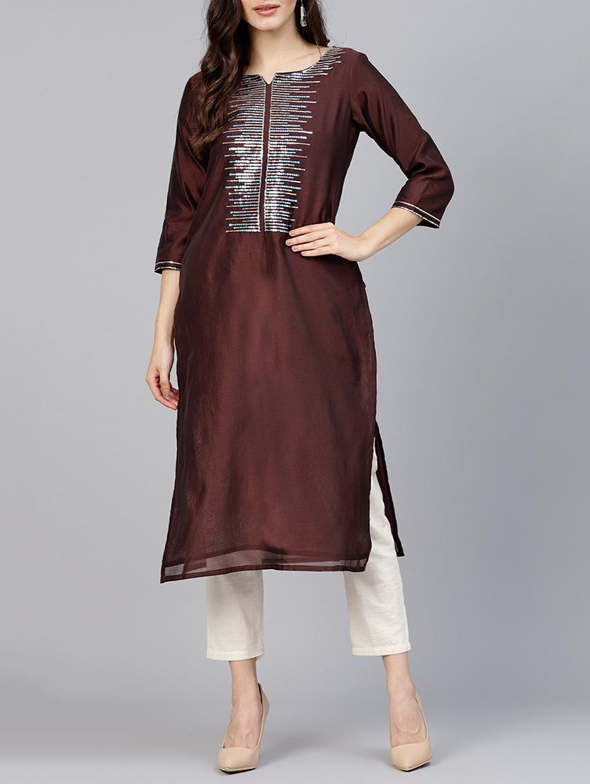 straight sequin work kurta - 15413379 - Zoom Image - 1