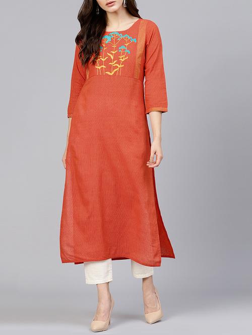 straight embroidered kurta - 15413381 - Standard Image - 1