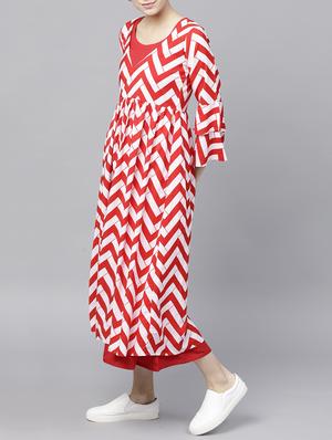 chevron print flared kurta - 15413421 - Standard Image - 2