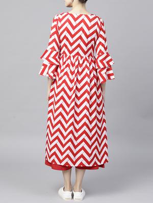chevron print flared kurta - 15413421 - Standard Image - 3