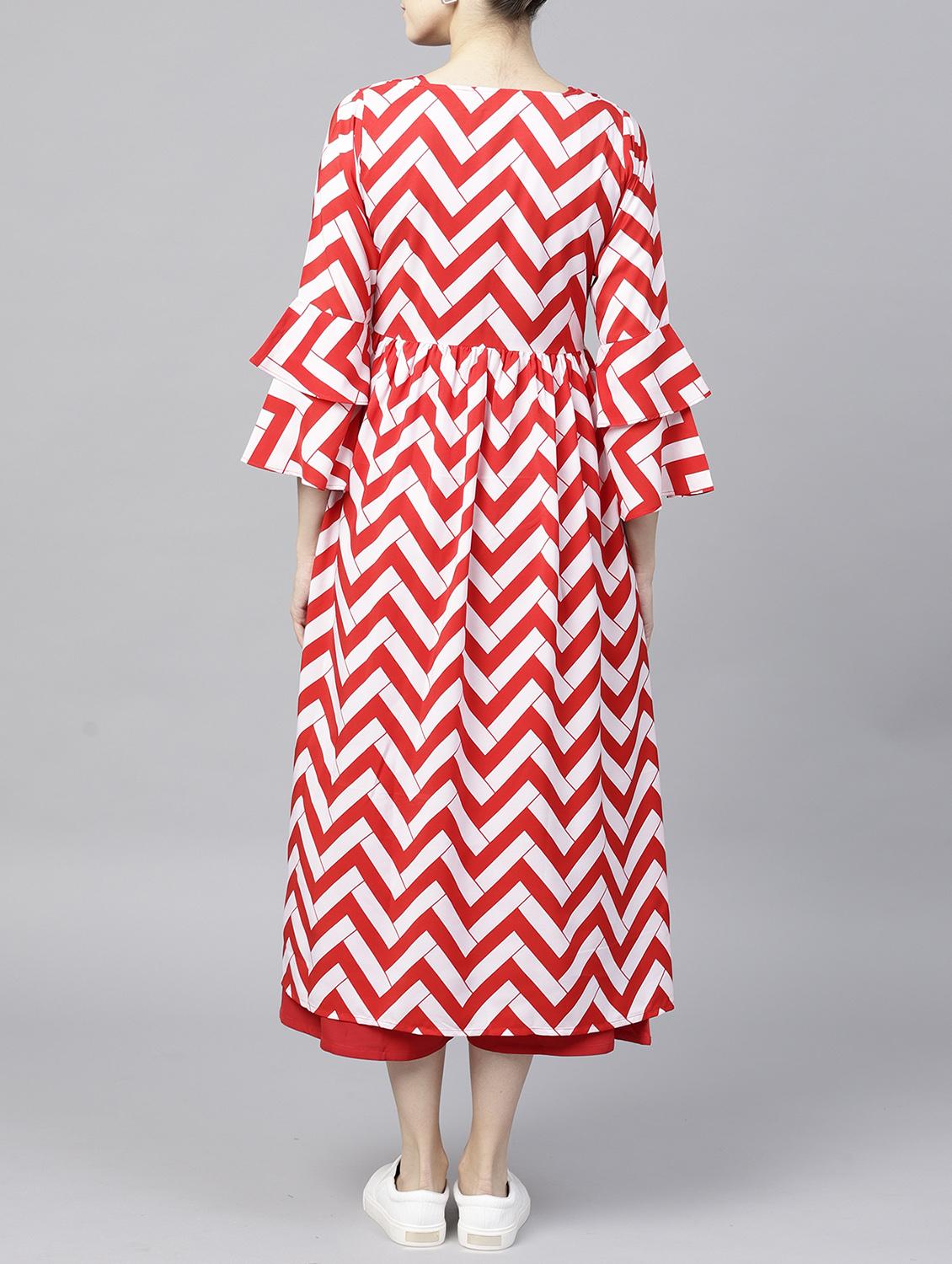 chevron print flared kurta - 15413421 - Zoom Image - 3