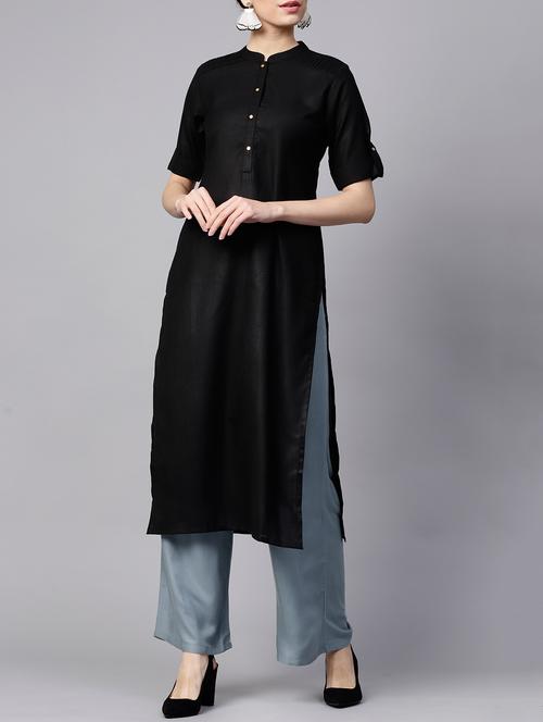 solid straight kurta - 15413433 - Standard Image - 1