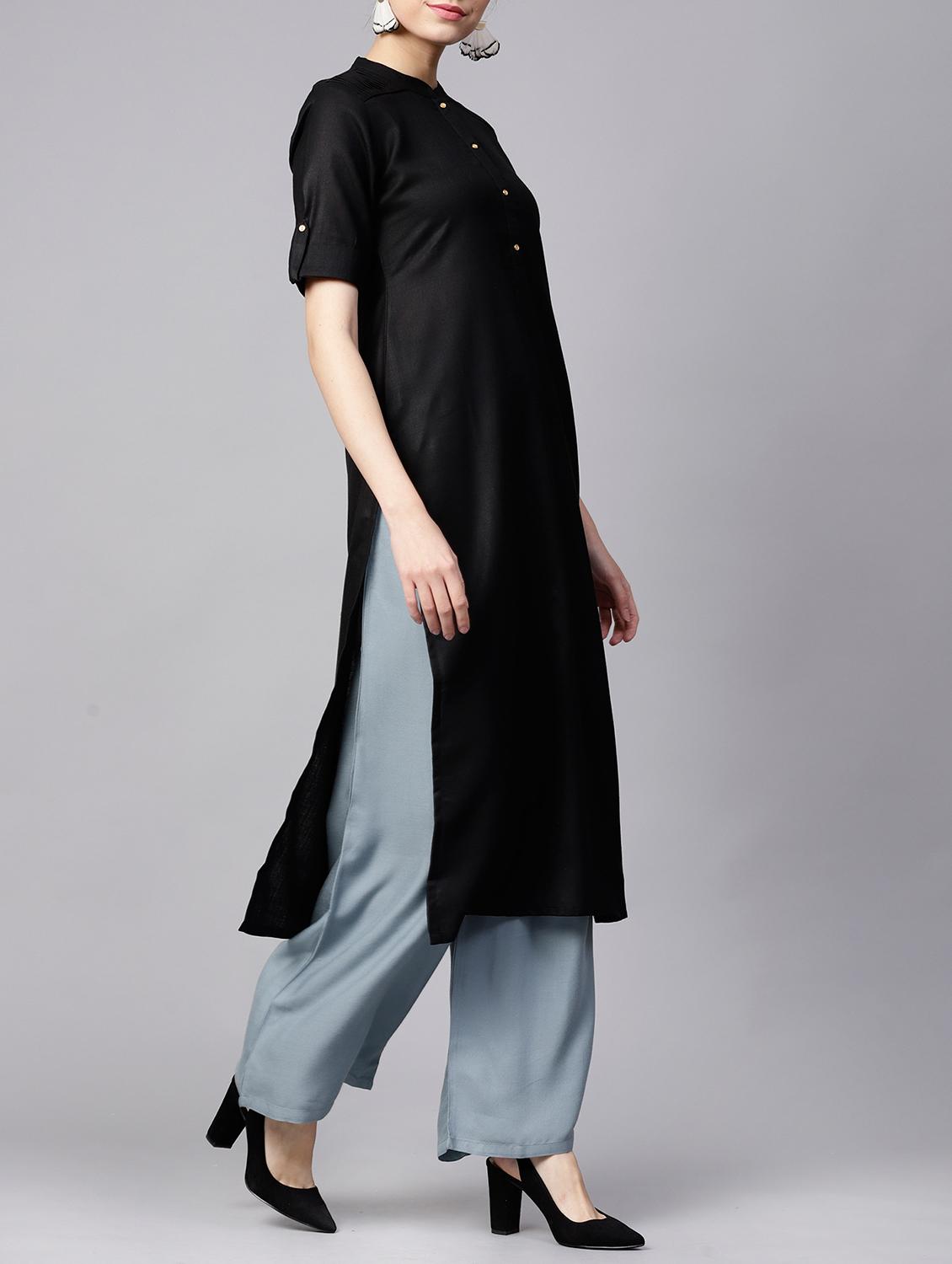 solid straight kurta - 15413433 - Zoom Image - 2