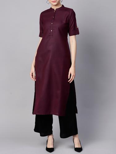 wine straight kurta - 15413434 - Very Small Image - 1