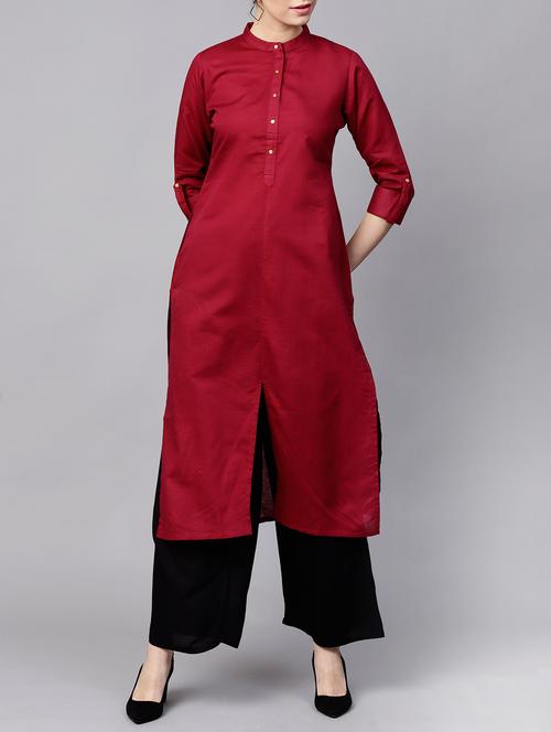 solid straight kurta - 15413444 - Standard Image - 1