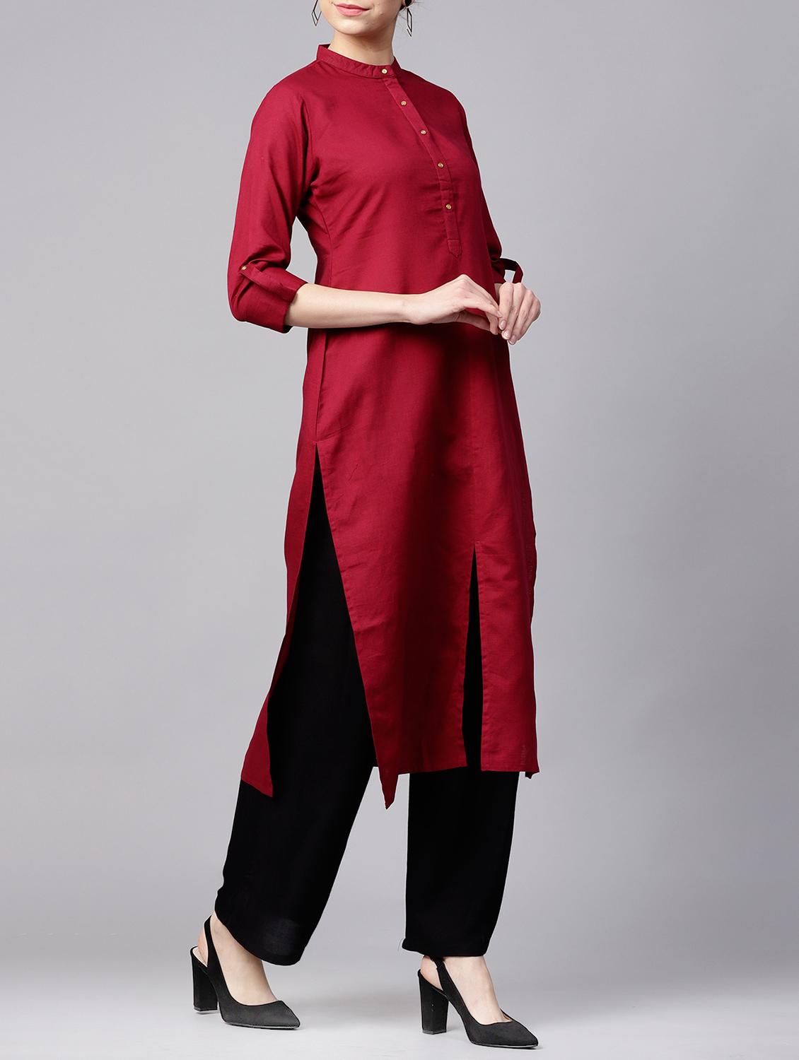 solid straight kurta - 15413444 - Zoom Image - 2