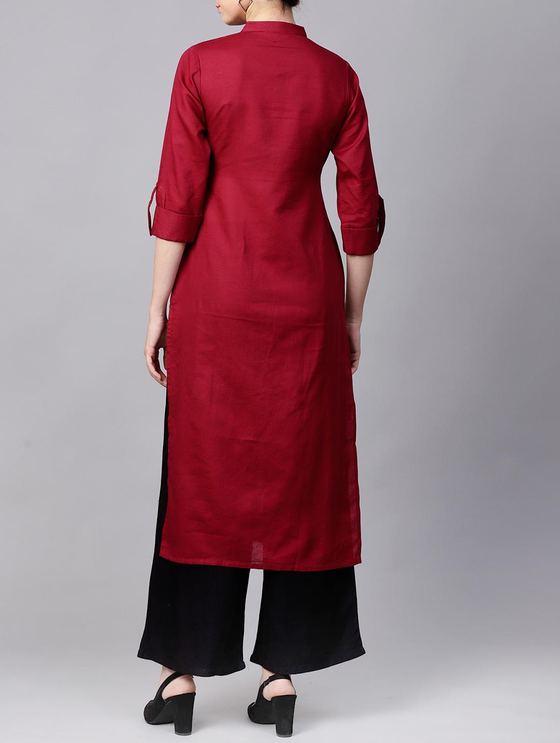 solid straight kurta - 15413444 - Zoom Image - 3