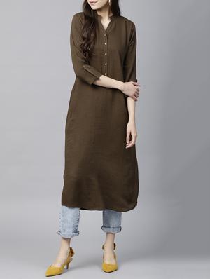 brown straight kurta - 15413457 - Standard Image - 1