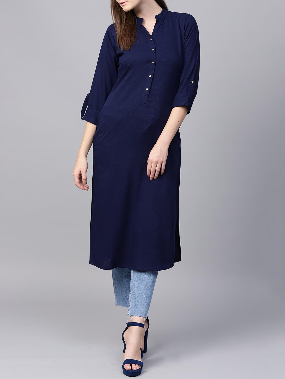 blue straight kurta - 15413458 - Zoom Image - 1