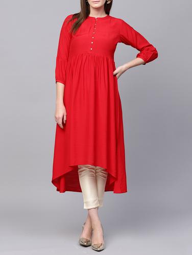 button detailed high low kurta - 15413480 - Very Small Image - 1