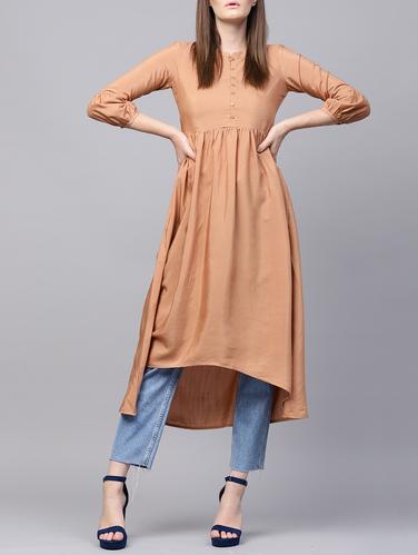 button detailed high low kurta - 15413481 - Very Small Image - 1