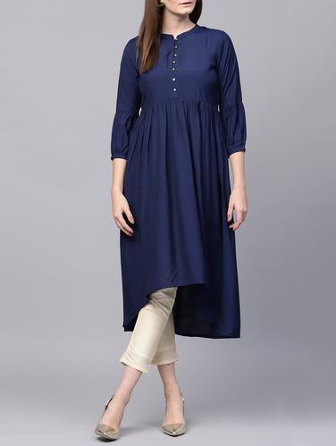 button detailed high low kurta - 15413484 - Very Small Image - 1