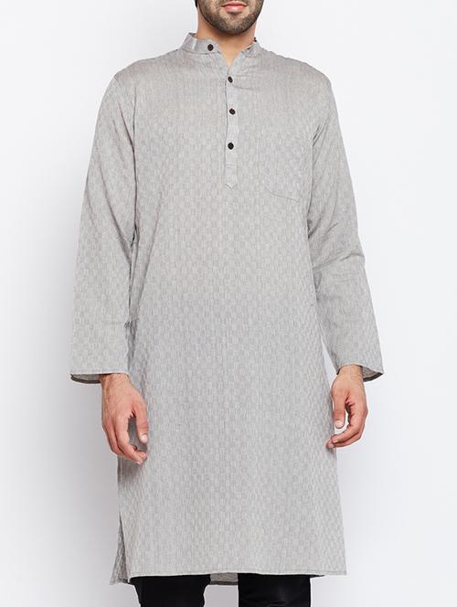 grey cotton long kurta - 15413488 - Standard Image - 1