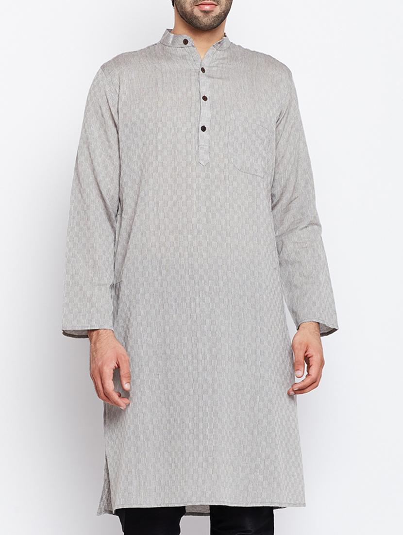 grey cotton long kurta - 15413488 - Zoom Image - 1