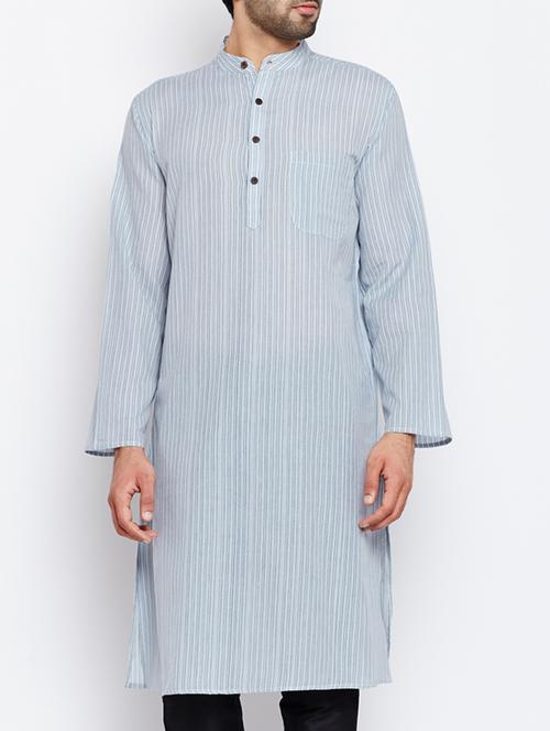 blue cotton long kurta - 15413496 - Standard Image - 1