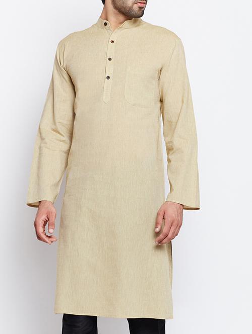 beige cotton long kurta - 15413499 - Standard Image - 1