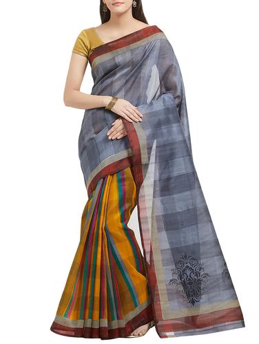 Checkered Bhagalpuri Saree with blouse - 15413620 - Very Small Image - 1