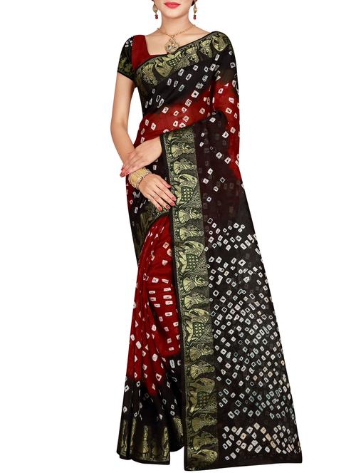 Delicate zari bordered bandhani saree with blouse - 15413663 - Standard Image - 1