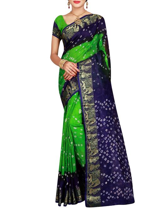 Delicate zari bordered bandhani saree with blouse - 15413665 - Very Small Image - 1