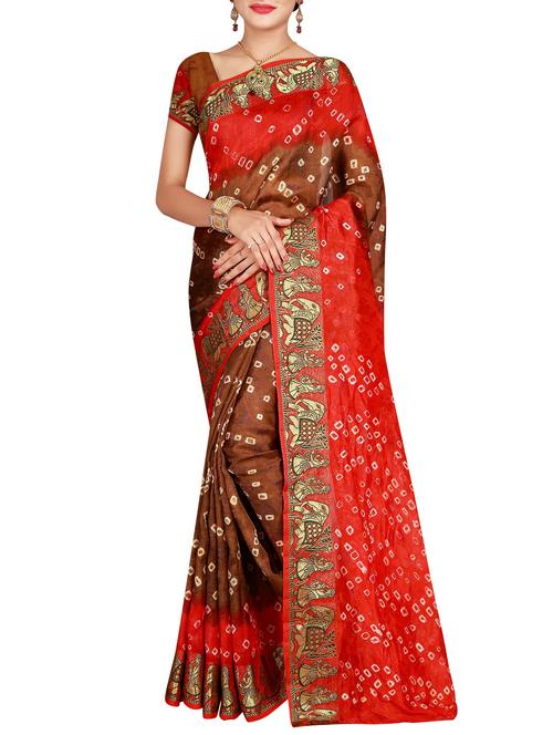 Delicate zari bordered bandhani saree with blouse - 15413667 - Standard Image - 1
