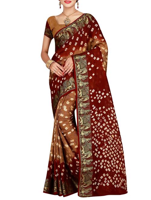 Delicate zari bordered bandhani saree with blouse - 15413669 - Very Small Image - 1