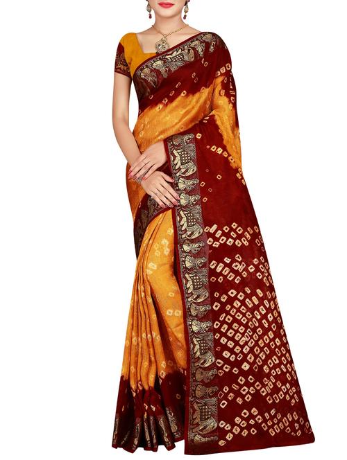 Delicate zari bordered bandhani saree with blouse - 15413670 - Standard Image - 1
