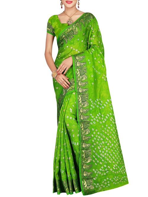 Delicate zari bordered bandhani saree with blouse - 15413672 - Standard Image - 1