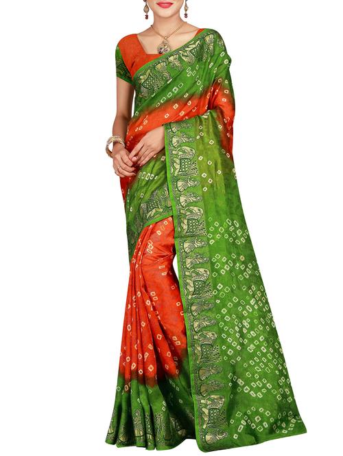 Delicate zari bordered bandhani saree with blouse - 15413673 - Very Small Image - 1