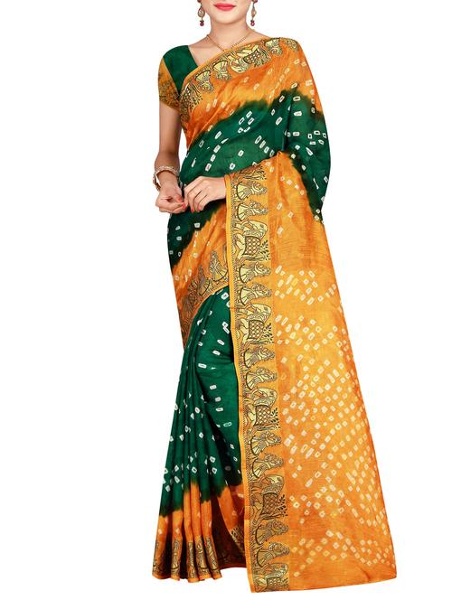 Delicate zari bordered bandhani saree with blouse - 15413676 - Very Small Image - 1