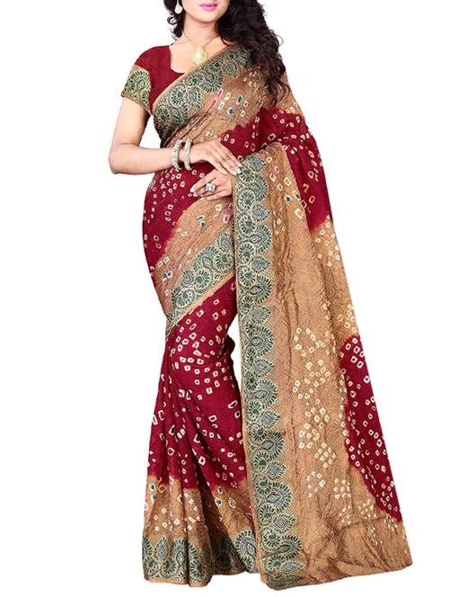 Delicate zari bordered bandhani saree with blouse - 15413677 - Very Small Image - 1