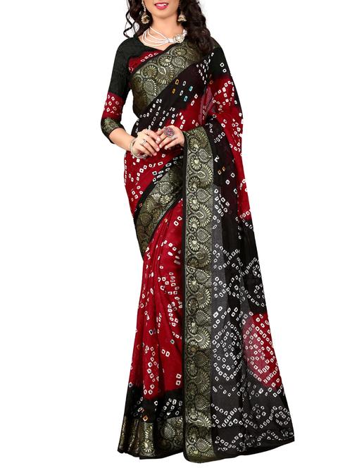 Delicate zari bordered bandhani saree with blouse - 15413678 - Standard Image - 1