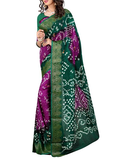 Delicate zari bordered bandhani saree with blouse - 15413681 - Very Small Image - 1