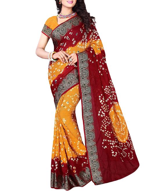 Delicate zari bordered bandhani saree with blouse - 15413683 - Standard Image - 1