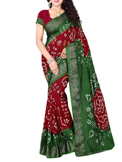Delicate zari bordered bandhani saree with blouse - 15413684 - Standard Image - 1