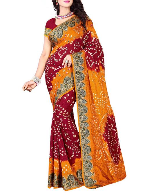 Delicate zari bordered bandhani saree with blouse - 15413685 - Standard Image - 1