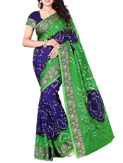 Delicate zari bordered bandhani saree with blouse - 15413686 - Standard Image - 1