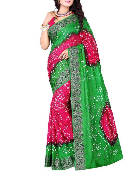 Delicate zari bordered bandhani saree with blouse - 15413687 - Very Small Image - 1